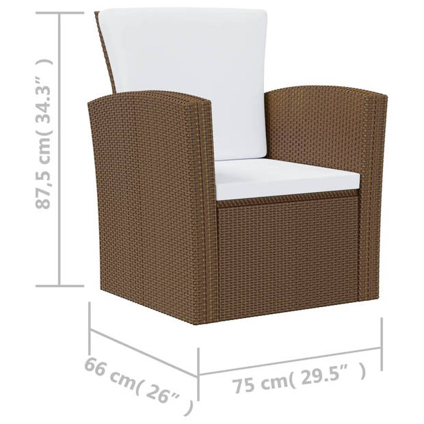 The Living Store Loungeset Poly Rattan - Bruin - 4x tafel - 4x 2-zitsbank - 8x armstoel - 12x zitkussen - 12x