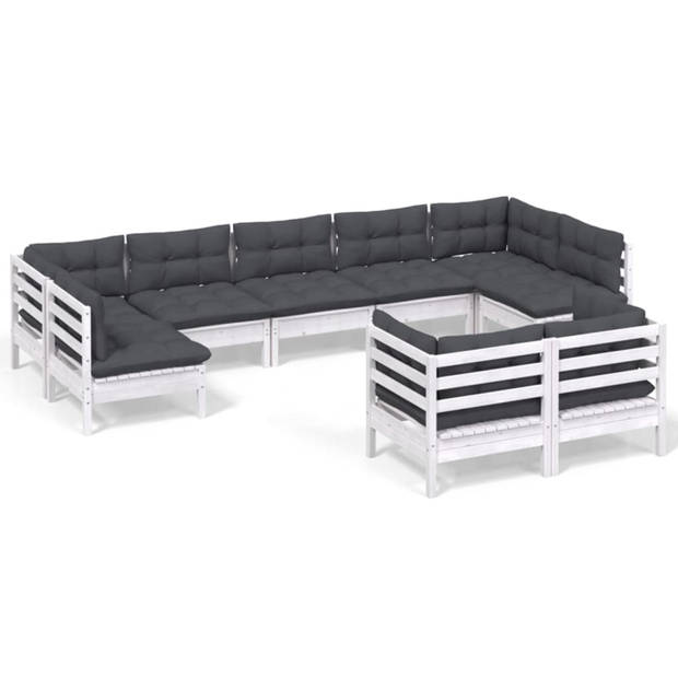 vidaXL 9-delige Loungeset met kussens massief grenenhout wit