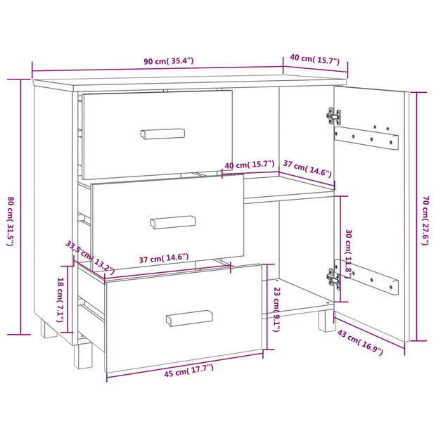 vidaXL Dressoir HAMAR 90x40x80 cm massief grenenhout donkergrijs