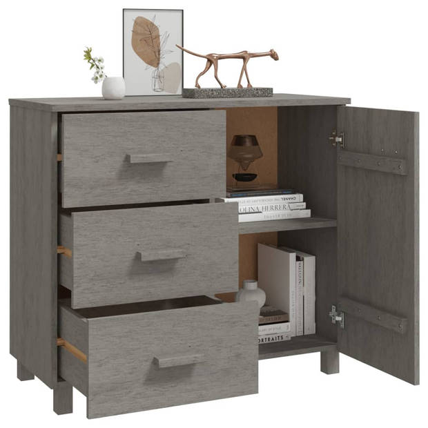 The Living Store HAMAR Dressoir - Massief grenenhout - 90 x 40 x 80 cm - Lichtgrijs