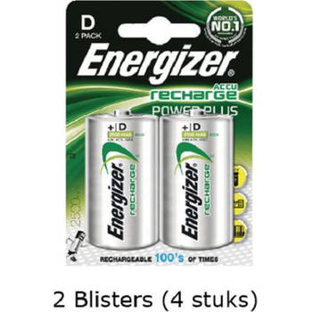 4 stuks (2 blisters a 2 stuks) Energizer D Power Plus Batterij oplaadbaar 1.2V 2500mAh rechargeable