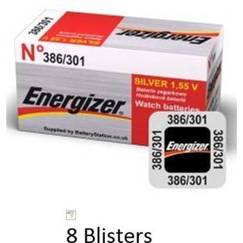 8 stuks (8 blisters a 1 stuk) Energizer Zilver Oxide Knoopcel batterij 301/386