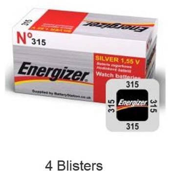 4 stuks (4 blisters a 1 stuk) Energizer Silver Oxide 315 LD 1.55V
