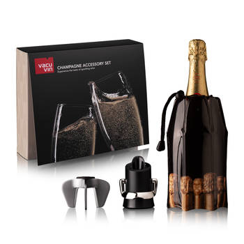 Vacu Vin Champagneset - Zwart - 3 delige set