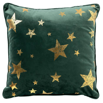 STARS - Sierkussen 45x45 cm - velvet met gouden sterren - Mountain View - donkergroen