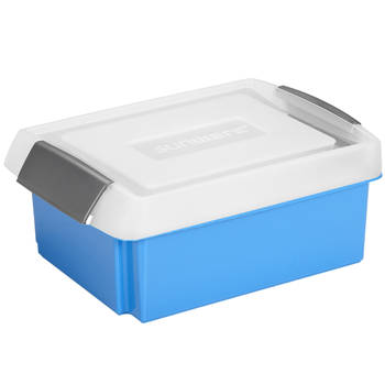 Sunware opslagbox kunststof 17 liter blauw 45 x 36 x 14 cm met hoge deksel - Opbergbox