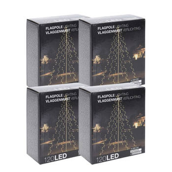 Kerstverlichting - Vlaggenmast - 4 stuks - 120 LED's - Hoogte: 200 cm - Warm wit