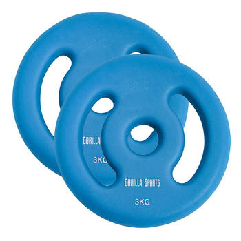 Gorilla Sports Gewichtsschijf - Halterschijven - 2 x 3 kg - Vinyl - Rubber coating - Gietijzer - 30 mm