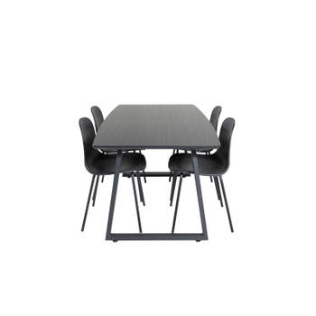 IncaBLBL eethoek eetkamertafel uitschuifbare tafel lengte cm 160 / 200 zwart en 4 Arctic eetkamerstal zwart.