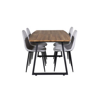 IncaNABL eethoek eetkamertafel uitschuifbare tafel lengte cm 160 / 200 el hout decor en 4 Polar Diamond eetkamerstal