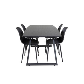 IncaBLBL eethoek eetkamertafel uitschuifbare tafel lengte cm 160 / 200 zwart en 4 Polar eetkamerstal zwart.