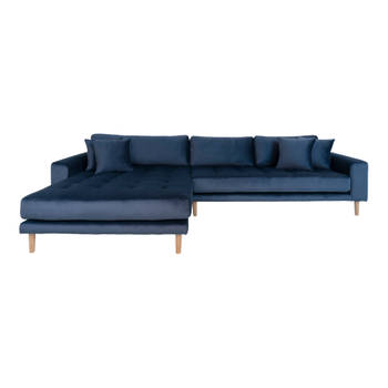 Lido bank met chaise longue links velours donker blauw.