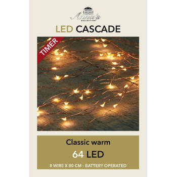 3x Cascade draadverlichting 64 witte lampjes op batterij - Lichtsnoeren