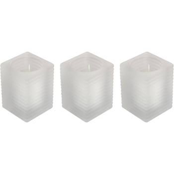 3x Kaarsen wit in matte kaarsenhouders 7 x 10 cm 24 branduren sfeerkaarsen - Stompkaarsen