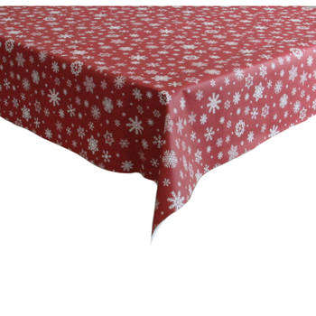 Kerst tafelzeil/tafelkleed rood met witte sneeuwvlokken print 140 x 220 cm - Tafellakens