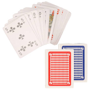 Set van 4x mini clown speelkaarten rood en blauw - Kaartspel