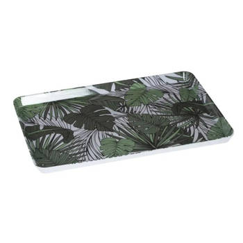 Dienblad/serveerblad rechthoekig Jungle 45 x 30 cm wit/groen - Dienbladen