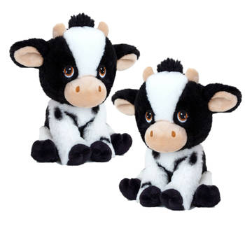 Keel Toys set van 2x stuks pluche knuffel dier zwart/witte koe 18 cm - Knuffel boederijdieren
