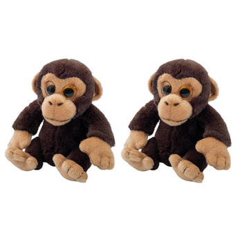 Set van 2x stuks pluche Chimpansee kindjes aap knuffeldier van 13 cm - Knuffel bosdieren
