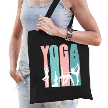 Yoga icons katoenen tas zwart voor volwassenen - sport / hobby tasjes - Feest Boodschappentassen