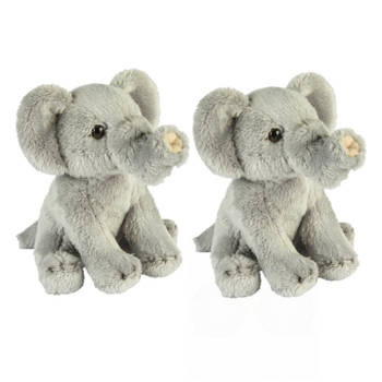 Set van 2x stuks pluche grijze olifant knuffel 15 cm speelgoed - Knuffeldier