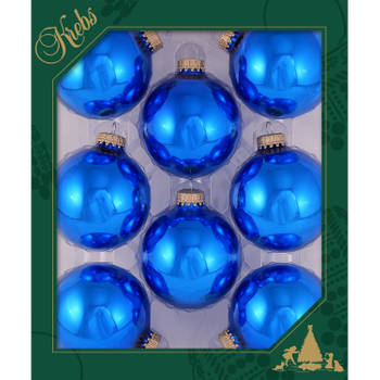 24x stuks glazen kerstballen 7 cm klassiek blauw glans - Kerstbal