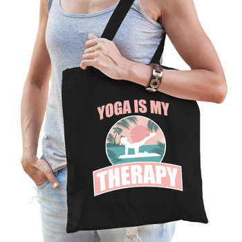 Yoga is my therapy katoenen tas zwart voor volwassenen - sport / hobby tasjes - Feest Boodschappentassen