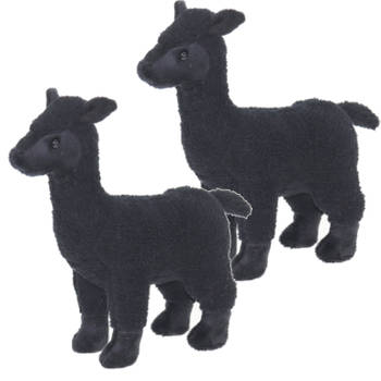 Set van 2x stuks pluche knuffel dieren zwarte Alpaca van 20 cm - Knuffeldier