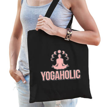 Yogaholic katoenen tas zwart voor volwassenen - sport / hobby tasjes - Feest Boodschappentassen