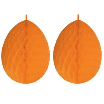 2x stuks hangdecoratie honeycomb paaseieren oranje van papier 30 cm - Feestdecoratievoorwerp