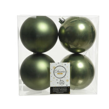 4x stuks kunststof kerstballen mos groen 10 cm glans/mat - Kerstbal