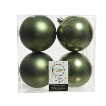 Decoris Kerstballen - 4x st - mos groen - D10 cm - kunststof - Kerstbal