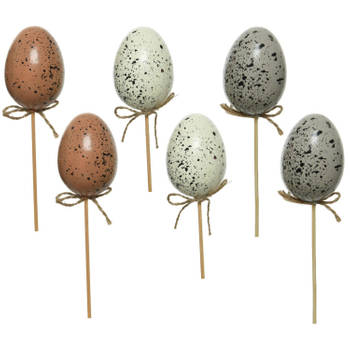 24x Kunststof vogel eieren/paaseieren op steker 36 cm - Feestdecoratievoorwerp