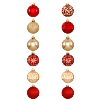 Breukvaste kerstballen set Goud/ Rood - Ø 7 cm - 12-delig