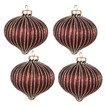 Clayre & Eef Kerstbal Set van 4 Ø 8 cm Rood Glas Kerstdecoratie Rood Kerstdecoratie