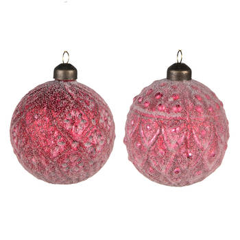 Clayre & Eef Kerstbal Set van 2 Ø 8 cm Rood Glas Kerstdecoratie Rood Kerstdecoratie