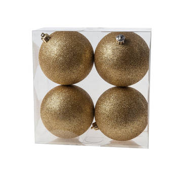 Cosy @Home Kerstballen Goud glitter ø 10 cm - 4 Stuks