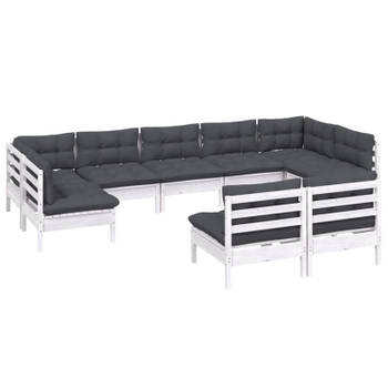 vidaXL 9-delige Loungeset met kussens massief grenenhout wit