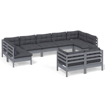 vidaXL 9-delige Loungeset met kussens massief grenenhout grijs