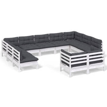 vidaXL 11-delige Loungeset met kussens massief grenenhout wit