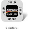 2 stuks (2 blisters a 1 stuk)Energizer Zilver Oxide Knoopcel 317 LD 1.55V
