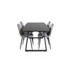 IncaBLBL eethoek eetkamertafel uitschuifbare tafel lengte cm 160 / 200 zwart en 4 Polar eetkamerstal velours grijs.