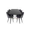 Gold eethoek eetkamertafel uitschuifbare tafel lengte cm 180 / 220 zwart en 6 Velvet eetkamerstal velours gebloeid.