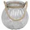 Glazen ronde windlicht 2 liter met touw hengsel/handvat 14,5 x 14,5 cm - Waxinelichtjeshouders