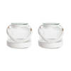 2x stuks kaarshouder/windlicht glas 18 cm met wit touw - Windlichten