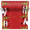 Kerst thema tafellopers/placemats rood met kerstmannen en kerstbomen 40 x 480 cm - Tafellakens