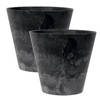 2x stuks plantenpot/bloempot in een natuursteen look Dia 27 cm en Hoogte 24 cm zwart - Plantenpotten