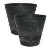 2x stuks plantenpot/bloempot in een natuursteen look Dia 17 cm en Hoogte 15 cm zwart - Plantenpotten