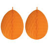 2x stuks hangdecoratie honeycomb paaseieren oranje van papier 30 cm - Feestdecoratievoorwerp