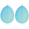 2x stuks hangdecoratie honeycomb paaseieren pastel blauw van papier 30 cm - Feestdecoratievoorwerp